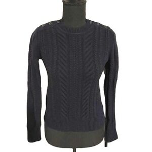 J. Crew Navy Blue Cable Knit Fisherman Sweater 100% Wool Womens Size XXS